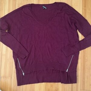 Express V-Neck High Low Sweater with Side Zippers